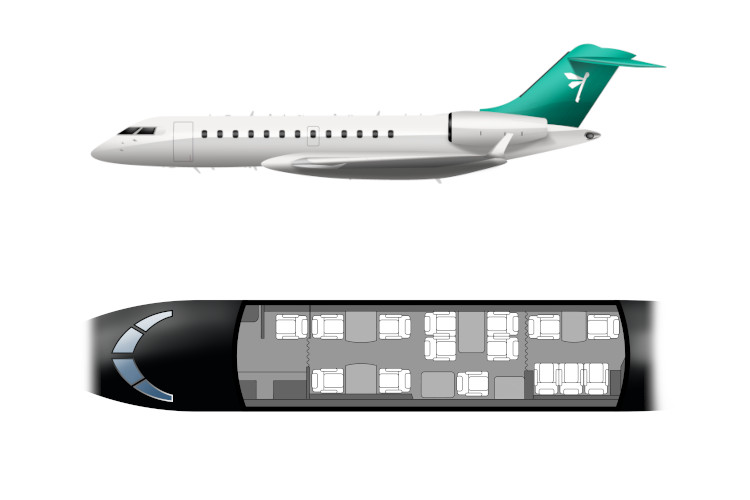 Vista lateral de Global 6000, Flapper Brasil