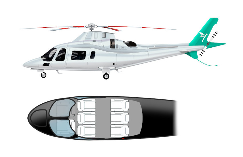 Agusta A109 vista lateral y superior