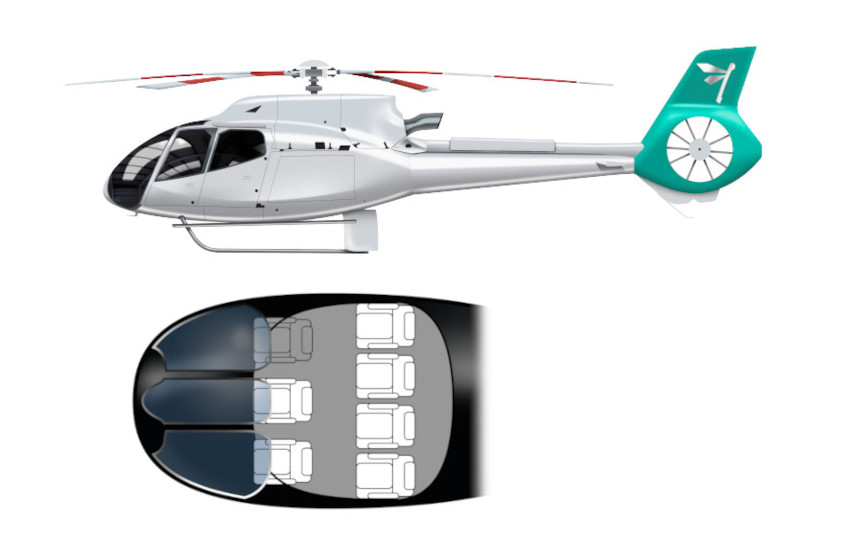 Vista lateral e superior do Airbus EC130