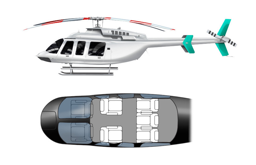 Bell 407 side and top view