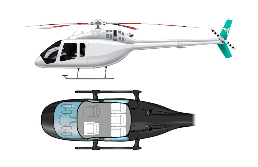 Vistas laterales y superiores del Bell 505