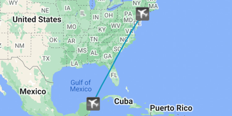 Teterboro to Cancun private jet route