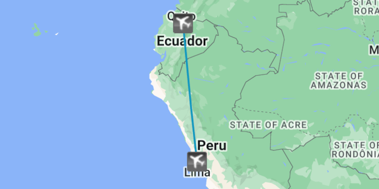 Mapa de jato particular de Quito para Lima